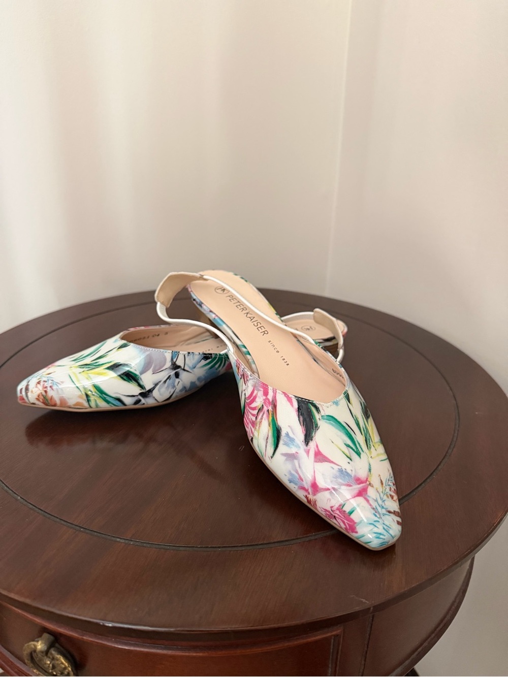 Peter Kaiser White Multicolor Floral Pointed Slingback Mules